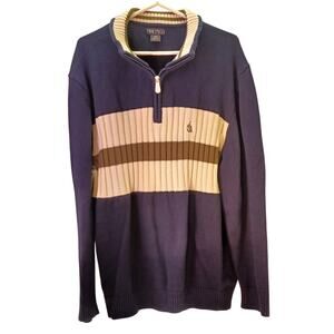 Nautica Men's XXL Striped 1/4 Zip Pullover Sweater Knit Blue Cream Green Preppy